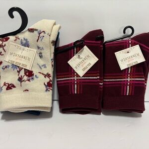 Shyanne Cream Floral and Red Plaid Socks Set
